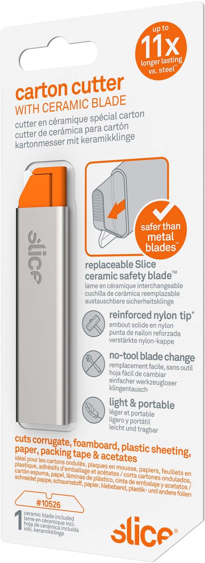 Slice Carton Safe Ceramic Box Cutter, 1 Pack, Grey + Orange