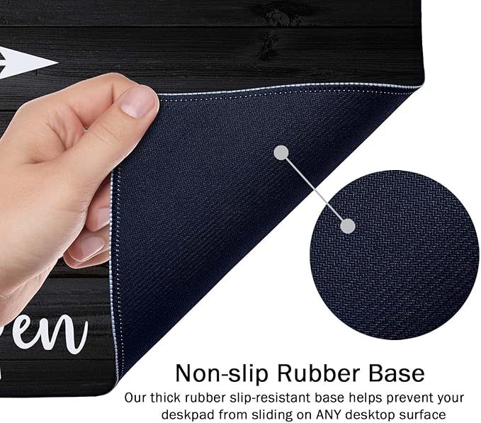 Extended Gaming Mouse Pad (35.5x15.7 in), Stay Positive Work Hard and Make It Happen Inspirational Quotes Art Rustic Black Old Wood White Quote Large Stable Rubber Base Mousepad with Stitched Edges