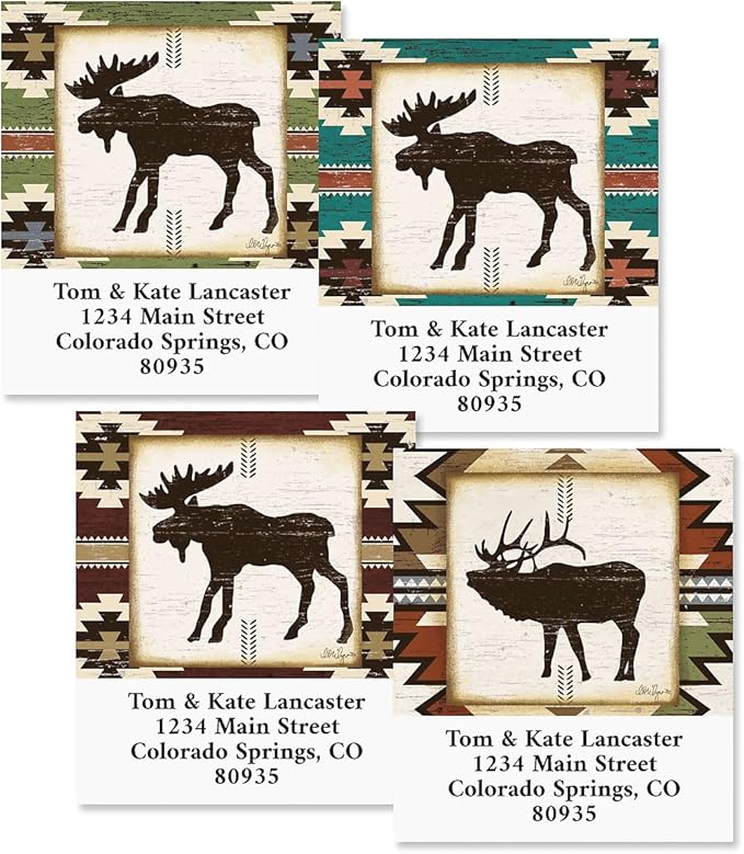 Rustic Lodge Personalized Address Labels - Set of 144 (4 Designs), Self-Adhesive, Large Flat-Sheet Select Labels, by Colorful Images