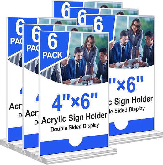 Acrylic Sign Holder 4x6 Vertical Plastic Signs Acrylic Frame Display Signs Table Stand Bulk 6 Pack