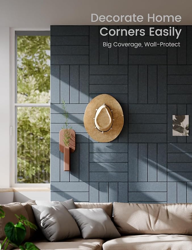 Felt Bulletin Board Tiles Large 36" x 24" Cork Board Alternative-6 Pack with 40 Adhesive Tabs, Slat Wall Panels for Office Decor, Push Pin Board Wall Organizer - Deep Charcoal Blue