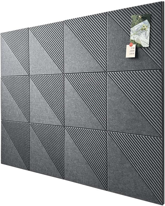 Large Cork Board for Walls 48"x 36", 12 Pack Felt Wall Tiles with Safe Removable Adhesive Tabs, Cork Board for Office,Pinboard Bulletin Board - Dark Gray
