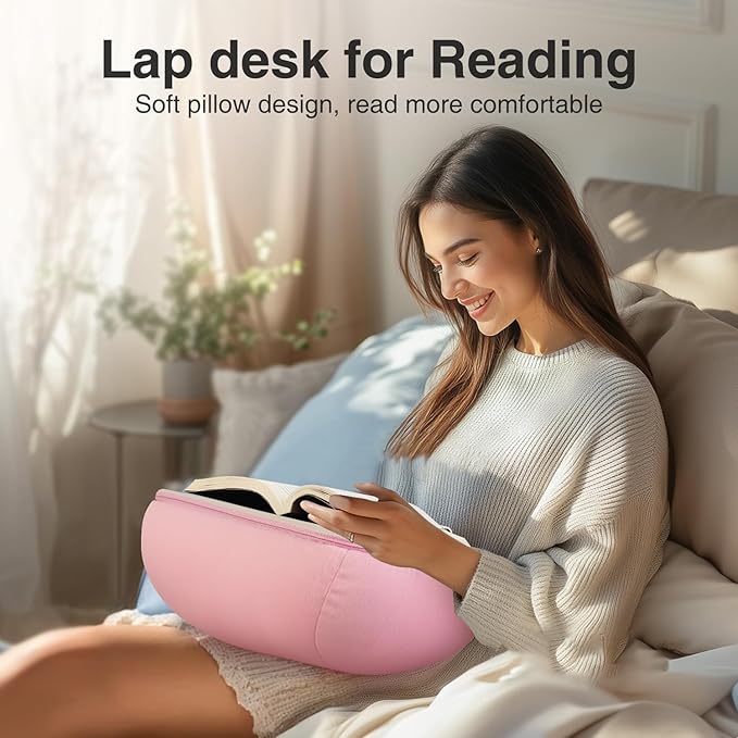 elitehood Book Stand, Comfortable Book Stand with Pillow Pad for Hand Free Reading in Bed, Bed Book Lap Holder - Minimize Neck Strain & Perfect Idea for Book Lovers in Dorm Room or Anywhere, Pink