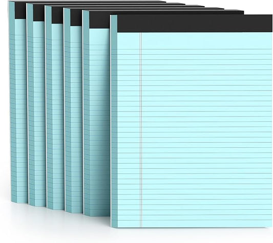 300 Sheets Blue Legal Pads 8.5 x 11 College Ruled Paper 6-Pack Note Pads Narrow Ruled 50 Sheets per Notepad Perforated Writing Pad Durable Sturdy Back 8x11 Pads of Paper