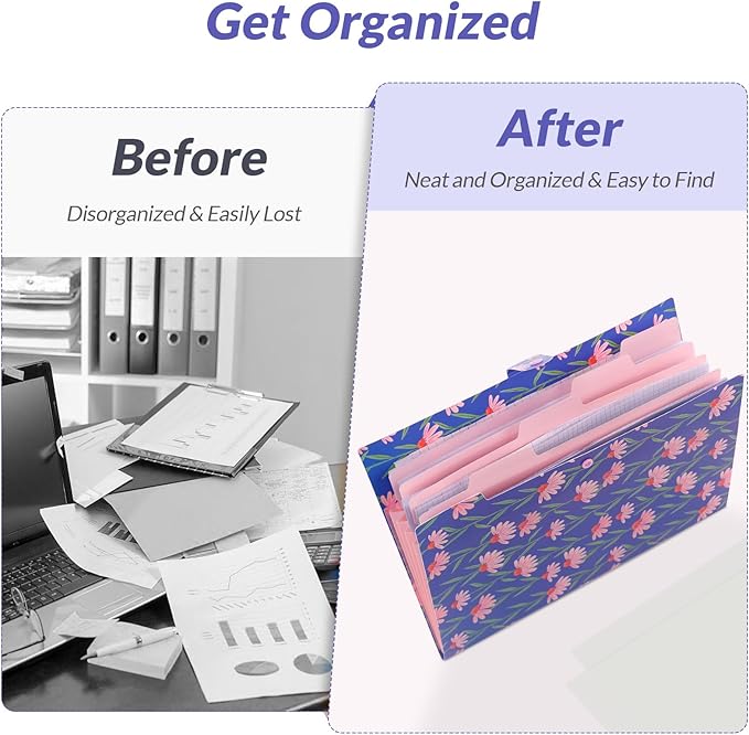 SKYDUE Expanding File Folder with 5 Pockets, Accordion File Organizer,Portable Receipt Paper Documents Organizer,Letter Size Filing Folder School Office Supplies,Periwinkle Blue