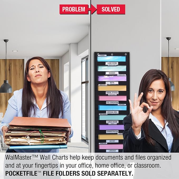 Ultimate Office WalMaster Heavy Duty, 10-Pocket Wall Chart Filing System WITH LABEL HOLDERS for Classroom and Office, File Organizer Includes Mounting Hardware & Door Hooks POCKETFILES SOLD SEPARATELY