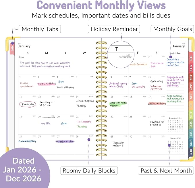 2026 Planner, Forvencer Calendar Planner Weekly and Monthly, January 2026-December 2026, 6" X 8", Hardcover Agenda Book with Tabs, Cute Daily Journal Planning with Inner Pocket, Home College Organizer Notebook for Office School Supplies, A5, Navy Blue