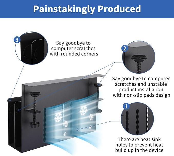 LUKETURE Desk Side Storage, 2 Tier Steel Hanging Organizer, No Drill Side Desk Organizer, Laptop Holder, with Pen Holder, Hanging Table Storage for Office Home, Fits Flat Edge Tables 0.3" to 2.8"