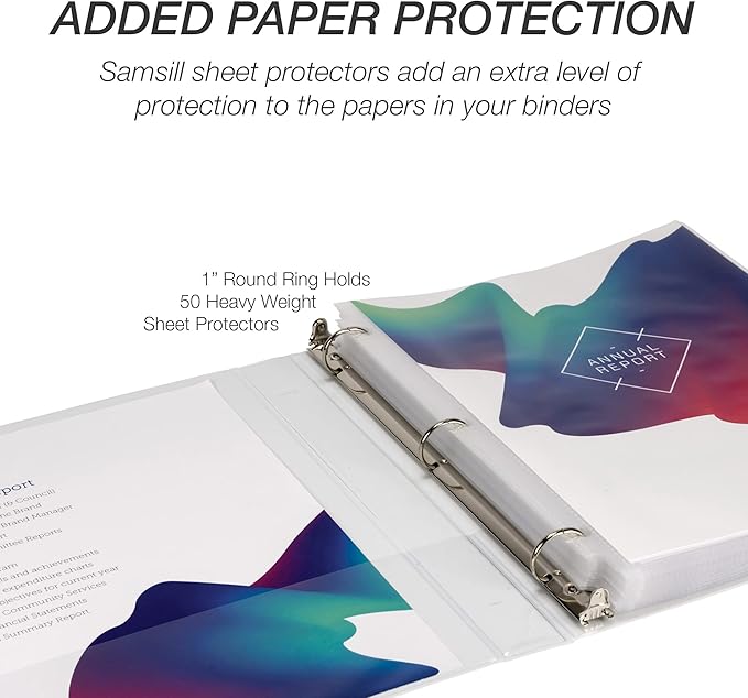 Samsill 1 Inch 3 Ring Binder, Made in USA, Economy Round Ring, Clear View Cover, 200 Sheet Capacity - for School, Home, Office - Pearl White