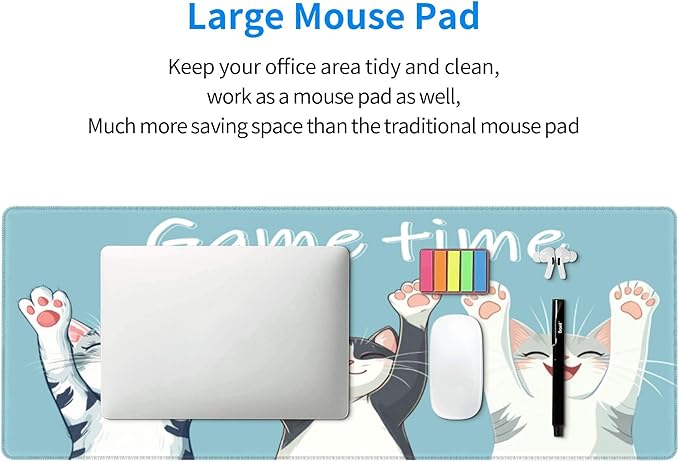 Funny Cat Desk Mat Large Gaming Mouse Pad Funny Cat Extended Mousepad Big in Laptop Computer Mouse Keyboard Mat for Office Desk Decor 31.5x12 in