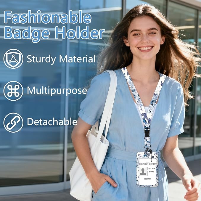 Butterfly Lanyards with Id Holder, Cute ID Badge Holder with Retractable Lanyard, ID Holder with Badge Reel Clips, Name Tag ID Card Holder Teacher Women Doctor Office Gift