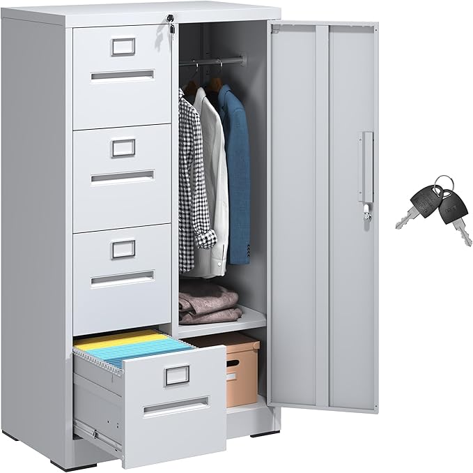 4 Drawer File Cabinet with 1 Door,Metal Storage Locker Cabinets for Employees,Home Office Filing Cabinets for Legal/Letter Size Files,Assembly Required