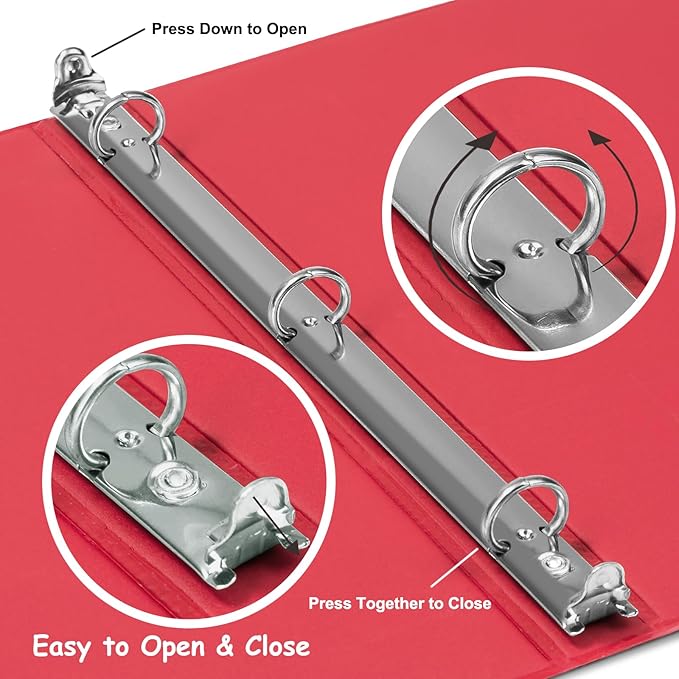 COMIX 3 Ring Binder 1/2 inch with Clear View Cover, 0.5" View Binder Holds 200 Sheets of US Letter Size Paper, 6 Pack (Red)