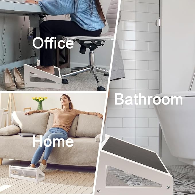 WOOD CITY Under Desk Footrest, 3 Heights Adjustable Foot Rest with Silicone Surface, 3 in 1 Non-Slip Foot Stool Improve Posture, Reduce Fatigue & Pain， Ideal for Home/Office/Gaming (White)