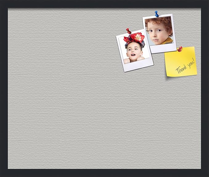 PinPix 24x20 Inch Cork Bulletin Board. This Decorative Framed Pin Board Comes with Light Stone Design and a Satin Black Frame. Ideal for Home Office Decor or Message Board (PinPix-1809)