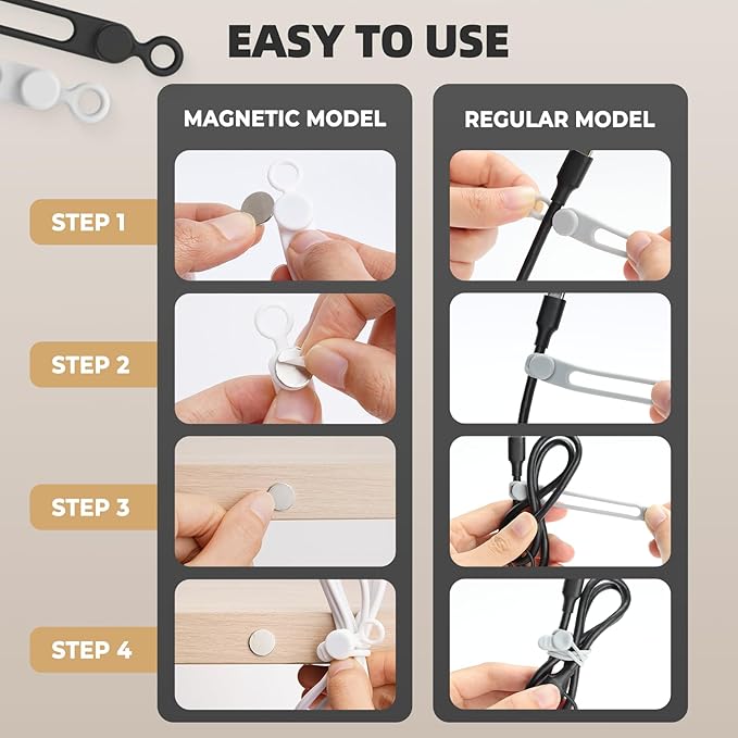 Silicone Cable Ties, Magnetic Data Cable Organizers Reusable Cable Ties Wire Organizer Adjustable Fastening Cable Straps Magnetic Silicone Cable Straps Cord Organizer for Bundling Earphone