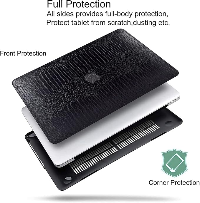 DTangLsm Compatible with MacBook Air 13 inch Case 2025 2024-2022 M4 A3240 M3 A3113 M2 A2681, Crocodile Skin Alligator PU Leather Hard Shell Case and Keyboard Cover, Black