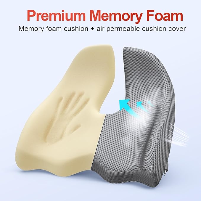 Benazcap X Large Memory Seat Cushion for Office Chair Ergonomic Cushions Pad Pillow for Pressure Relief Sciatica & Pain Relief Memory Foam for Long Sitting for Gaming Chair and Car Seat Gray