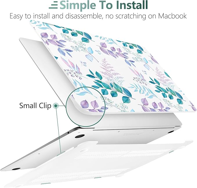 DONGKE Compatible with MacBook Air 13 inch Case 2021 2020 2019 2018 Release A2337 M1 A2179 A1932 with Retina Display & Touch ID, Plastic Hard Shell & Keyboard Cover - Lilac Leaves