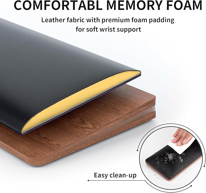 COLORCORAL Wrist Rest for Computer Keyboard Ergonomic Memory Foam Wrist Pad with Anti-Slip Rubber Base Wooden Keyboard Wrist Support for Typing Pain Relief