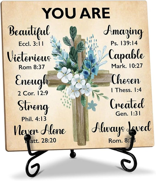 Christian Gift for Women Wood Sign with Stand - Bible Verse Religious Gifts Catholic Gifts for Her, Inspirational Spiritual Decor Home Office Decor Table Centerpiece Christian Decor Desk Plaque -33