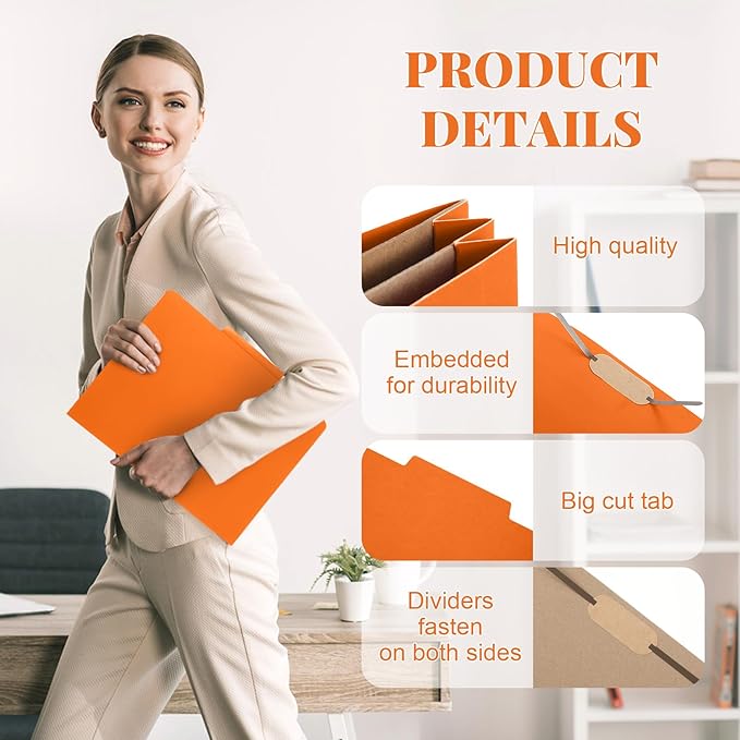 Skyygemm 36 Pcs Classification Folders Letter Size, 2 Pocket Dividers Pressboard File Folder with Fasteners, Expanding File Organizer Bulk for Teachers, Clergy, Office, Church, Christmas (Orange)