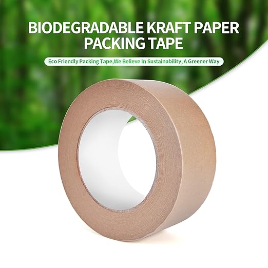 TAPEBEAR Eco-Friendly Kraft Paper Tape, Biodegradable Kraft Paper Tape, Recyclable Writable Packing Tape, Non-Coated Surface for Masking, Sealing, 2inch x 60yards, 6Rolls