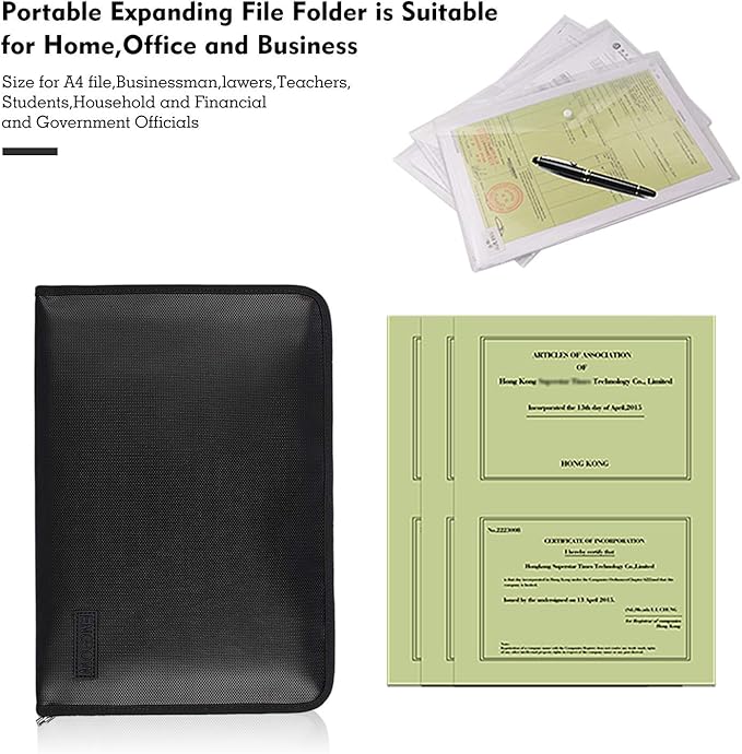 ENGPOW Fireproof File Folder Fireproof Fire and Water Resistant Money Document Bag with A4 Size 13 Pockets Zipper Closure Non-Itchy Silicone Coated Portable Filing Organizer Pouch(14.3" x 9.8")