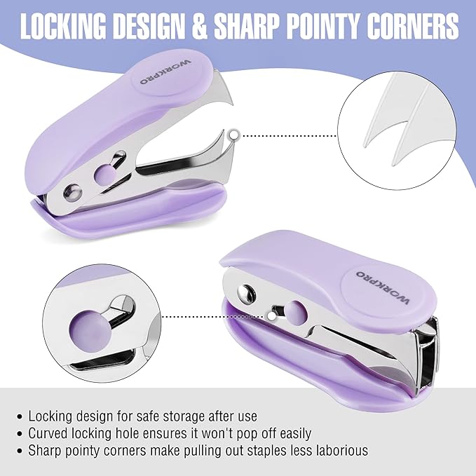 WORKPRO Small Stapler with Staples, Purple Stapler Set Includes Two Mini Staplers, One Staple Remover, 2000 Standard Staples - Cute Staplers for Desk with Non-Slip Base, Lock Design, Colorful