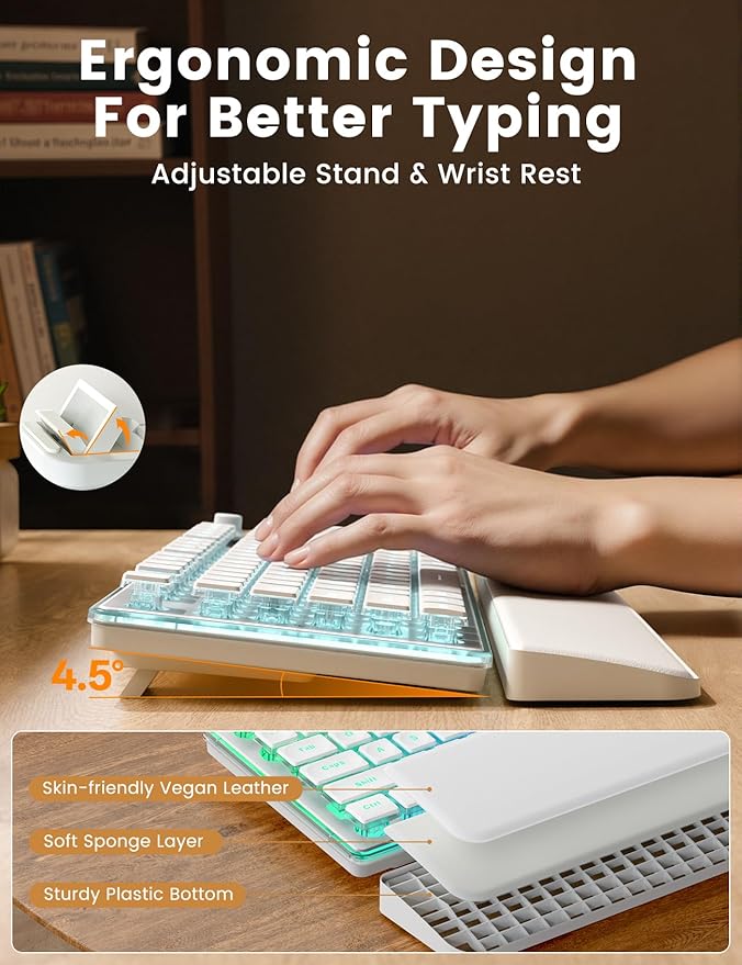 Wireless Keyboard and Mouse Combo - 9 Backlit Effects, Wrist Rest, Double-Shot Keycaps, Metal Panel, Long-Lasting Rechargeable, 2.4G Keyboard Mouse Set for Windows Mac PC Laptop – Sablute (White)