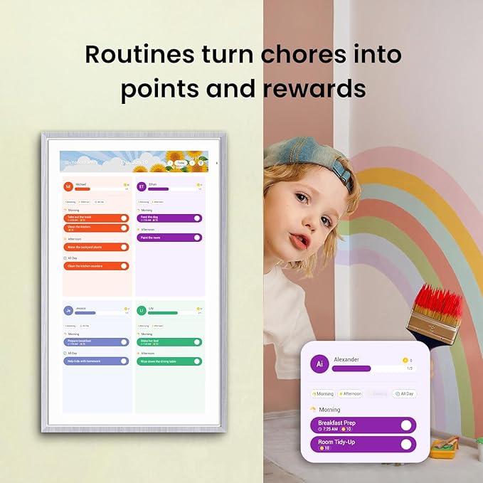 ApoloSign 21.5" Digital Calendar: Dual Mode Calendar with Google Play & Multi-calendar Sync, Electronic Planner & Chore Chart, Smart Touchscreen, Interactive Display for Family Schedules (Gray Wood, 21.5-inch)