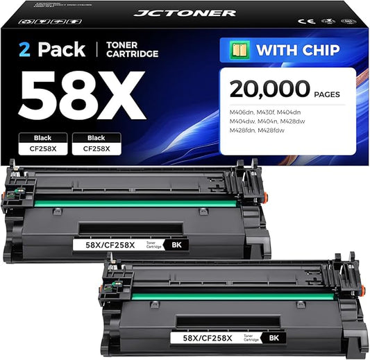58X Black Toner Cartridge 2-Pack with chip High Yield Replacement for HP 58X CF258X Compatible with HP Laserjet Pro MFP M428dw M428fdn M428fdw M404dn M404dw M404n Enterprise M430f M406dn Printer Ink