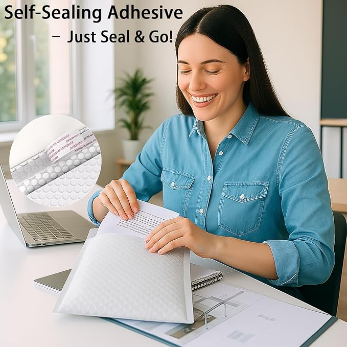 30 Pack 8.5x12" Poly Bubble Mailers, White Self Seal Padded Envelopes, Waterproof Lightweight Mailing Shipping Bags Bulk for Thick Books, Clothes, Holiday Gifts, Business Packaging ﻿