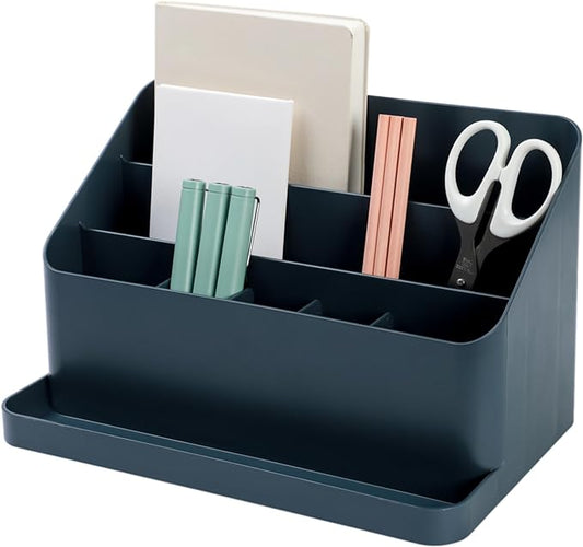 BLUE GINKGO Desk Organizer – Korean-Made Office Storage for Pens, Notes, Mail, and Supplies (Prussian Blue)