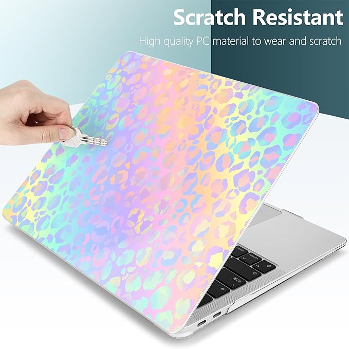 DONGKE for MacBook Air 13 Inch Case 2021-2018, Compatible with A2337 M1 A2179 A1932 Support Retina Display & Touch ID, Hard Shell Plastic Cover with Keyboard Skin - Leopard Print