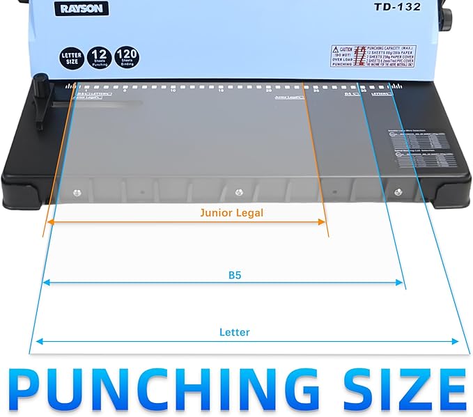 Rayson TD-132 Wire Binding Machine, 32-Hole Spiral Coil Binder, 3:1 Pitch, Punches 12 Sheets, Binds up to 120 Sheets, Sturdy Metal Construction