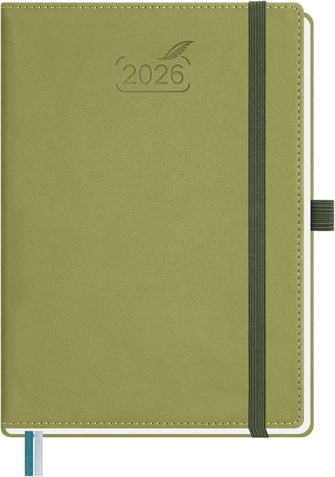 BEZEND 2026 Planner Weekly and Monthly (6" x 8.5") Daily Calendar with Half-Hourly Timeslots & Tabs (Jan-Dec) Note & Expenses, Pen Holder, Inner Pocket, Vegan Leather Hardcover - Kiwi