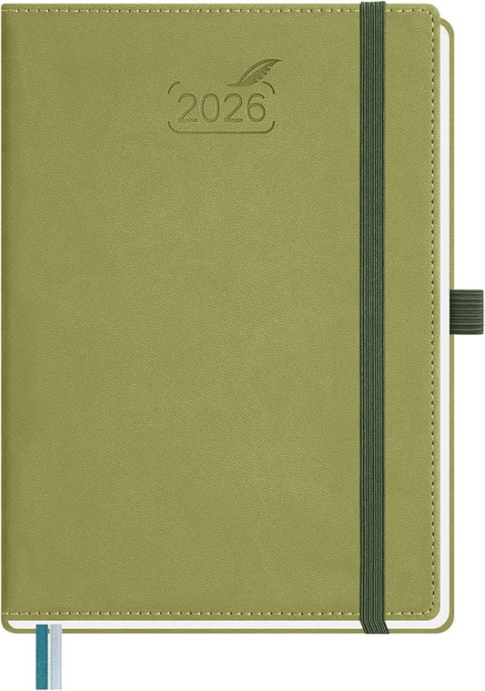 BEZEND 2026 Planner Weekly and Monthly (6" x 8.5") Daily Calendar with Half-Hourly Timeslots & Tabs (Jan-Dec) Note & Expenses, Pen Holder, Inner Pocket, Vegan Leather Hardcover - Kiwi