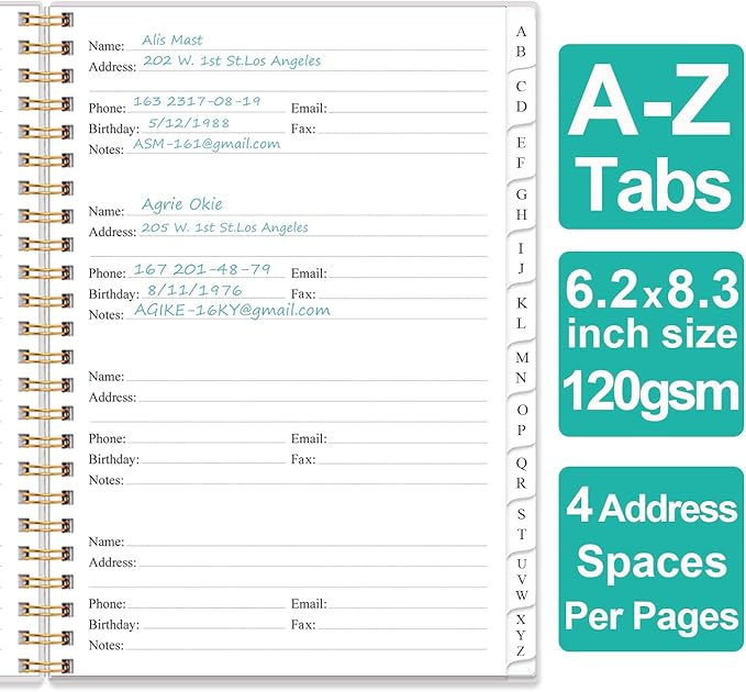 Address Book with Alphabetical Tabs - A5 Telephone & Address Book with Address Contacts, Special Date, Phone, Birthday & Internet Login Password for Home and Office, 6.2" x 8.5", Teal Flowers