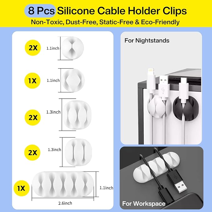[313Pcs] Cable Management Kit, 67 Adhesive Cable Clips, Topavatop Desk Cord Organizer, 22 Reusable Cable Strap, 4 Cable Sleeve Split, 200 Nylon Cable Zip Ties with 20 Mounts for TV Office Home, White
