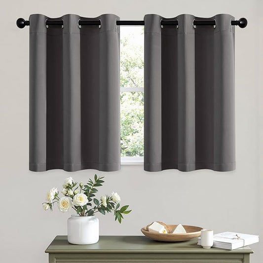 MIULEE Short Curtains for Windows - Grey Blackout Half Window Curtains Thermal Insulated Privacy Drapes for Kitchen Bedroom Bathroom Grommet Top Small Basement Tiers W40 x L36 Inch 2 Panels