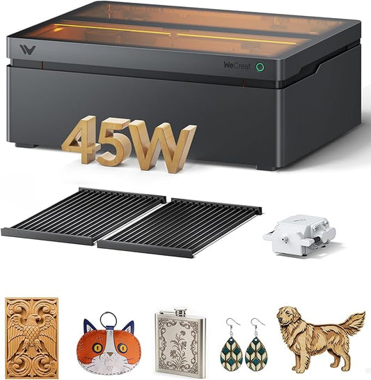 WECREAT Vision Pro 45W Laser Cutter and Engraver with Air Assist, HD Camera & Auto-Lifting, Laser Cutter Cuts 1” Wood, Full Enclosure Laser Engraving Machine for Wood and Metal, Acrylic, Leather etc