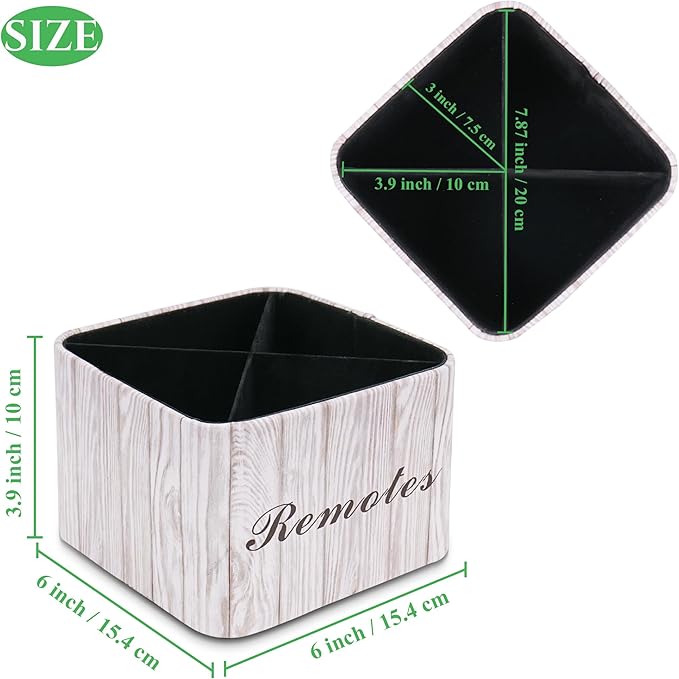 Hennaja Square Leather Art Supply Organizer,Remote Control Holder with Removable Dividers,360°Rotatable Pencil Holders,4 Compartments Organizer for Office Supplies Storage Box(1-Light Grey)