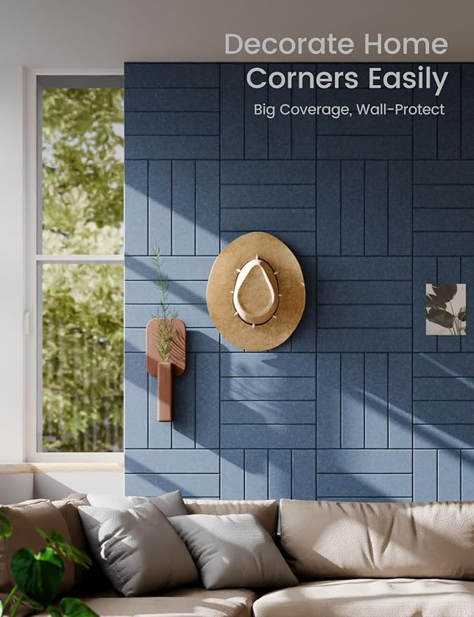 Felt Bulletin Board Tiles Large 36" x 24" Cork Board Alternative-6 Pack with 40 Adhesive Tabs, Thick Slat Wall Panels for Office Decor, Push Pin Board Wall Organizer Alternative - Denim Blue