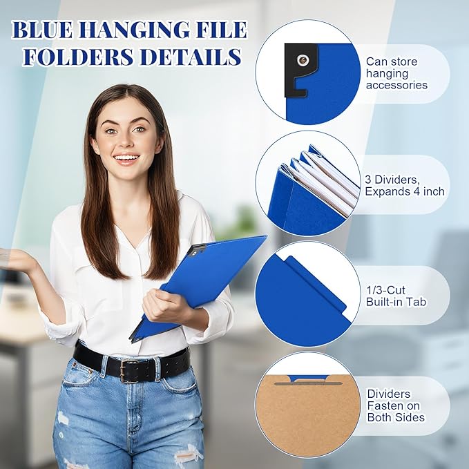 Henoyso 10 Pcs Hanging Classification Folders 3 Dividers Letter Size File Classification Folders 2 Expansion with Fastener Top Tab Organizer Blue Heavy Duty Organizer for Teacher Office Medical
