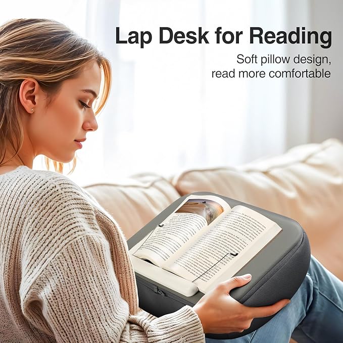 elitehood Bean Bag Laptop Lap Desk, Soft Cushion Stand for Book, Laptop, Tablet, Book Pillow Holder for Reading in Bed, Lap Desk Ideal for Working, Writing and Relaxation on Bed, Couch, Recliner, Gray