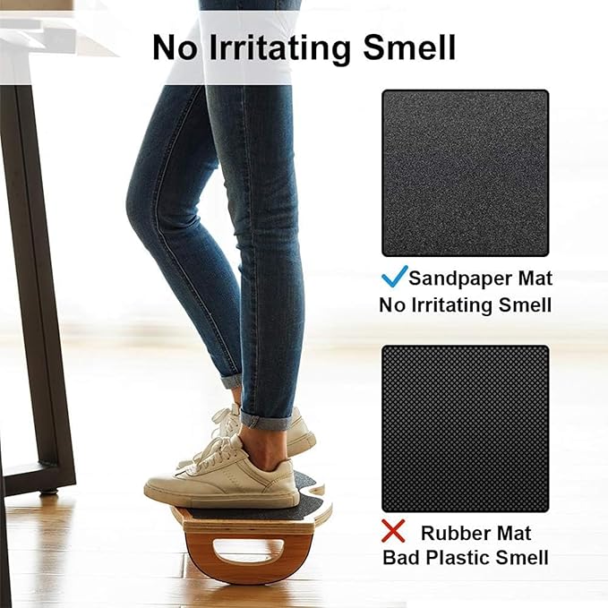 StrongTek Ergonomic Wood Foot Rest for Enhanced Circulation & Comfort, 350lbs Capacity, Rocker Balance Board for Standing Desks, Non-Slip, No Assembly, 18" Wide - Ideal for Office/Home