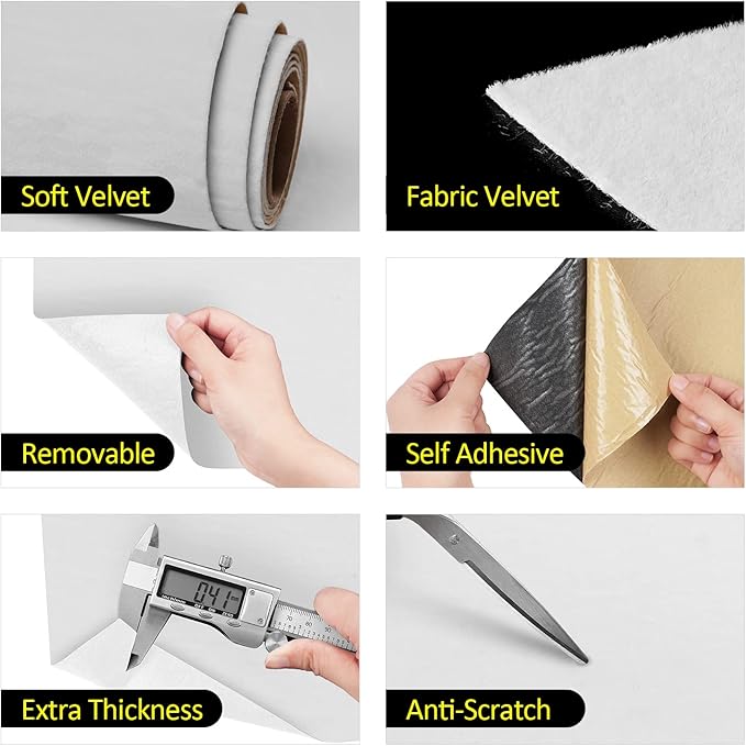 FunStick White Velvet Fabric Wallpaper Self Adhesive Soft Felt Drawer Liners for Dresser White Velvet Flocking Contact Paper Peel and Stick Felt Sheets for Crafts Jewelry Box Cabinets Shelf 15.8"x80"
