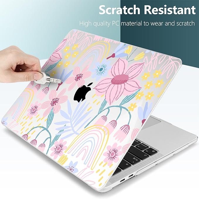TWOLSKOO Compatible with MacBook Pro 13 inch Case 2023-2016 A2338 M2/M1 A2251 A2289 A2159 A1989 A1706, Plastic Hard Shell Cover & Keyboard Skin & Screen Protector, Floral Spring
