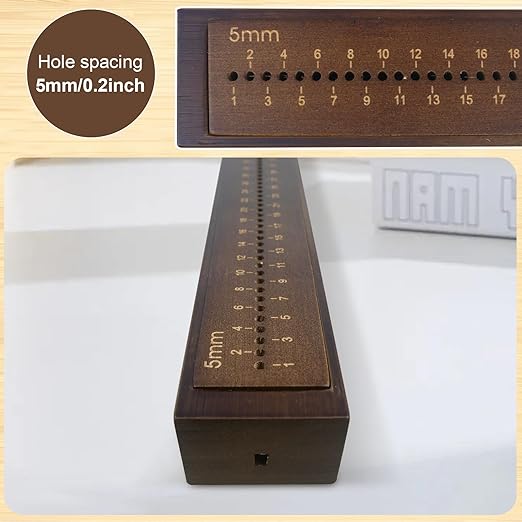 Brown Book Binding Cradle, 5 mm Hole Spacing Wood Bookbinding Punching Cradle with an Awl, Bamboo Signature Punching Cradles with Piercing Guide, Portable Book Binding Tools Kits for Book DIY Crafts